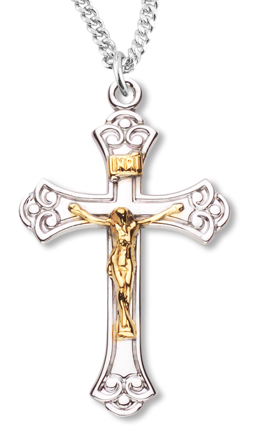 Scroll Tip Crucifix Medal Two Tone for Women
