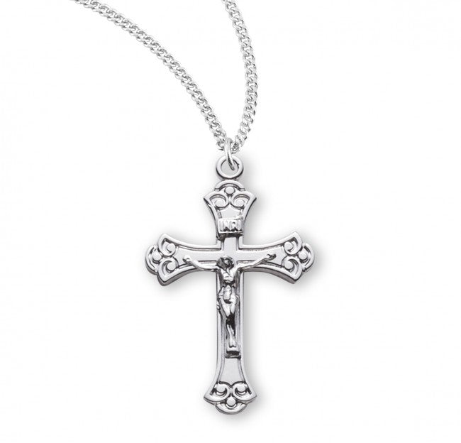 Scroll Etched Crucifix Pendant Sterling Silver for Women