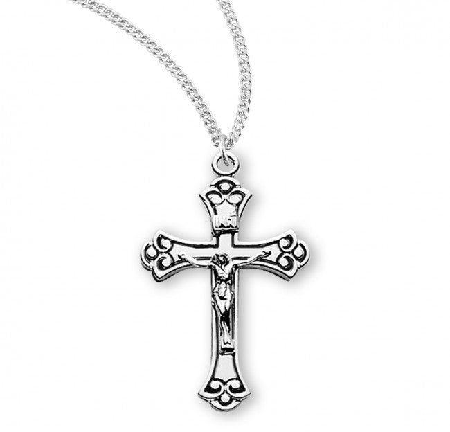 Black Enamel Fancy Tip Flat Crucifix Medal for Women