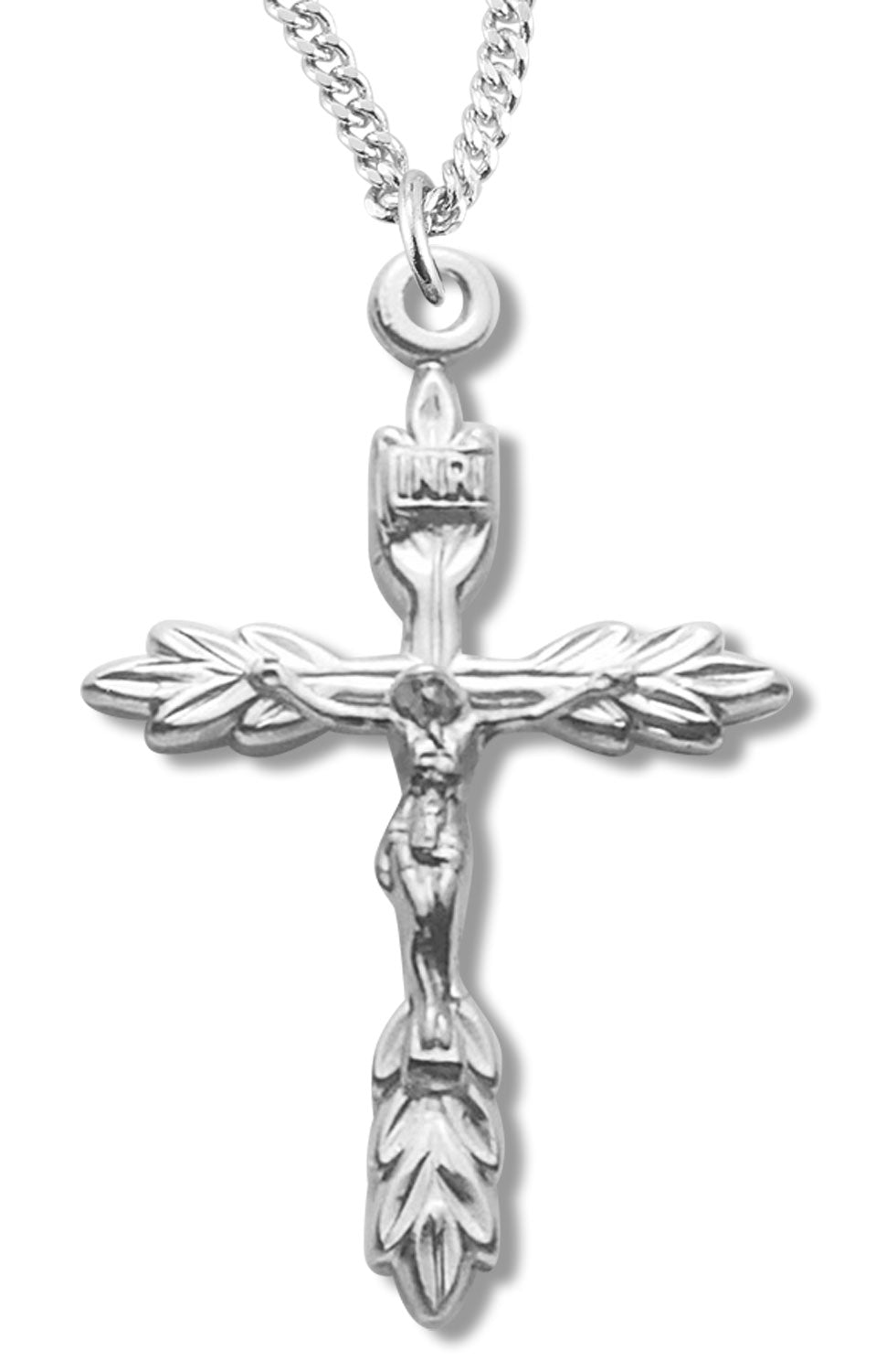 Laurel Leaf Crucifix Medal Sterling Silver or Gold Plate