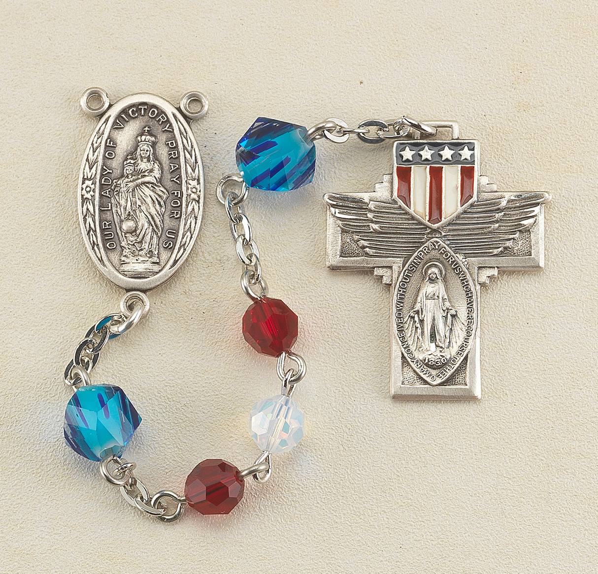 Our Lady of Victory USA Patriotic Rosary with Sterling Silver and Crystal