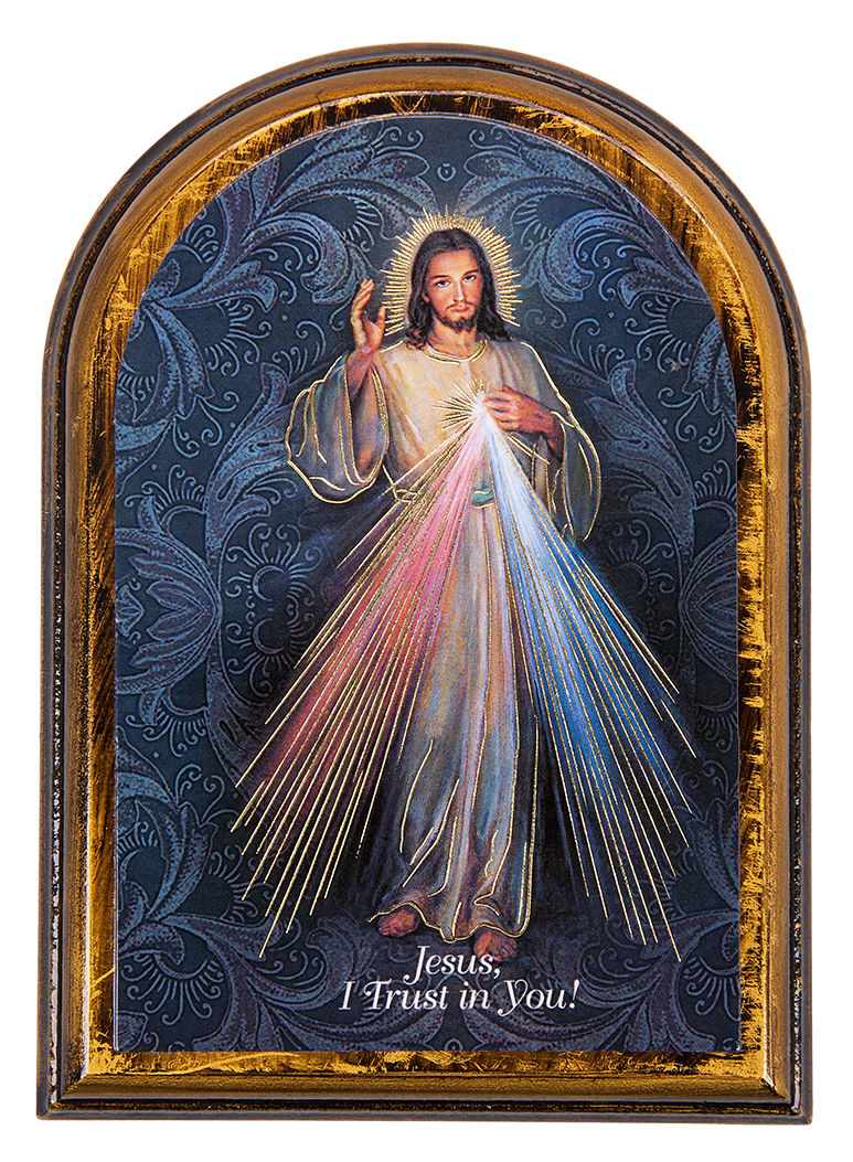 Divine Mercy 3.75x5.25 Arched Wood Plaque