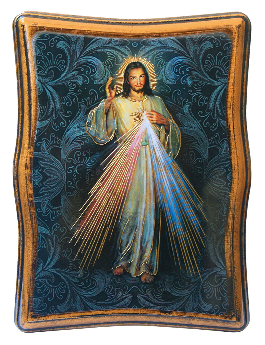 Divine Mercy 4x5 Curved Wood Plaque