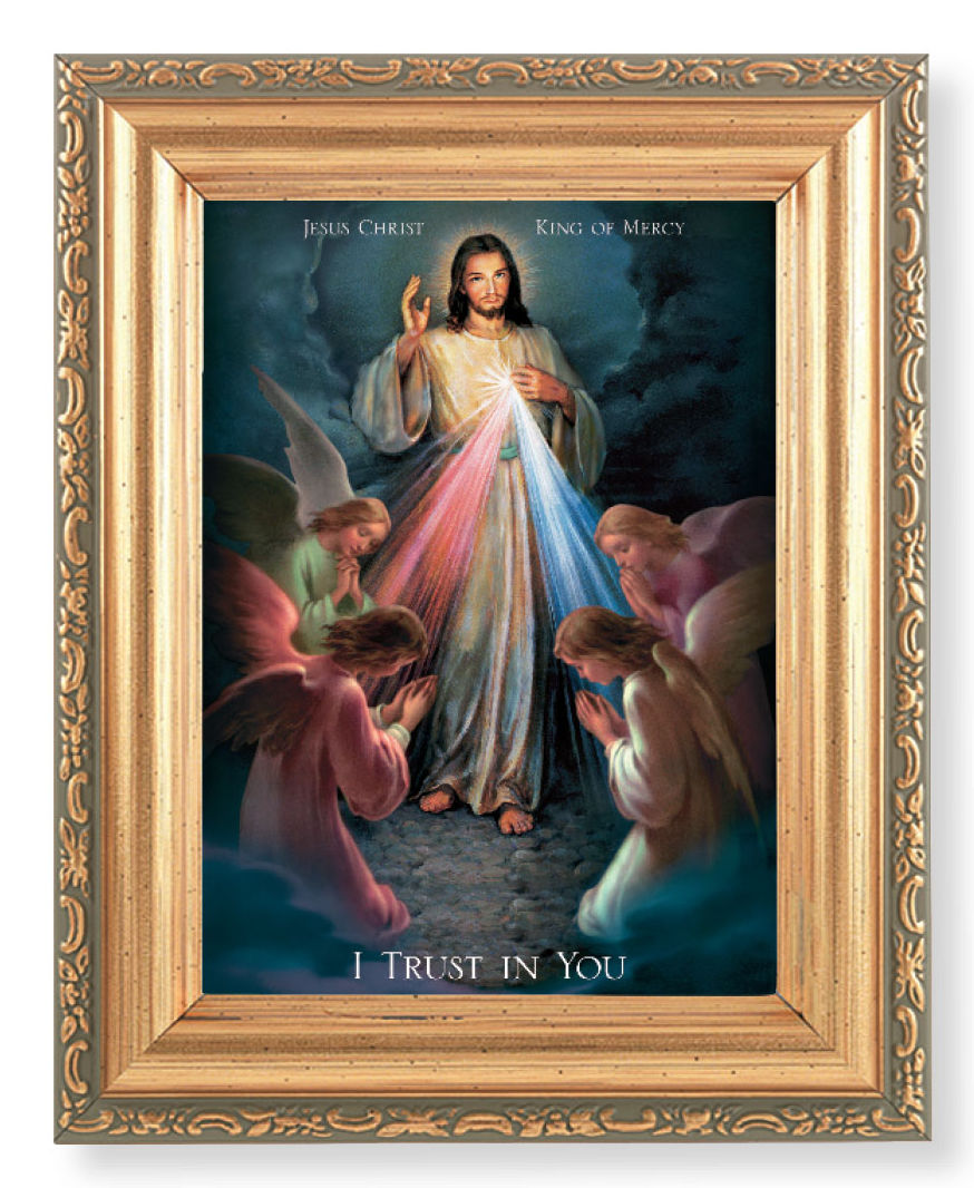 Divine Mercy with Angels 4x5.5 Print Under Glass