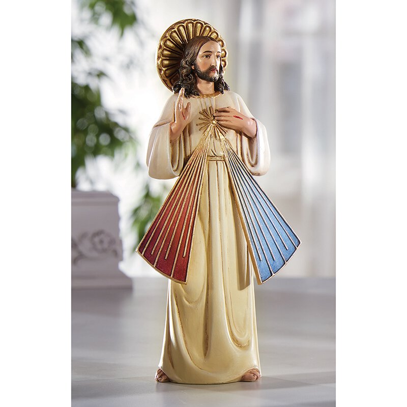 Divine Mercy with Inscribed Halo 8 Inch High Statue