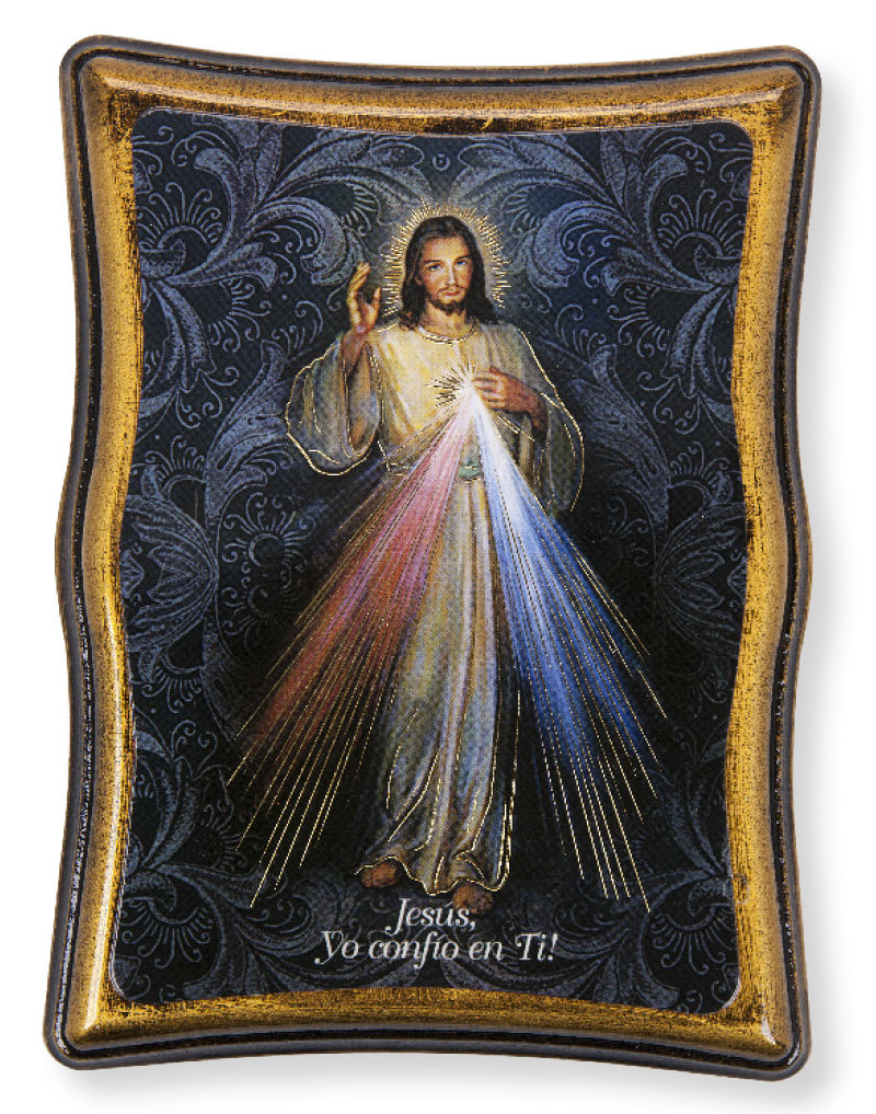 Divine Mercy Spanish 4x5 Curved Wood Plaque