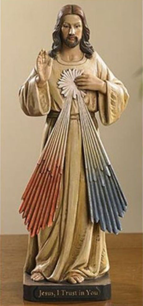 Divine Mercy Wood Texture 8 Inch Statue