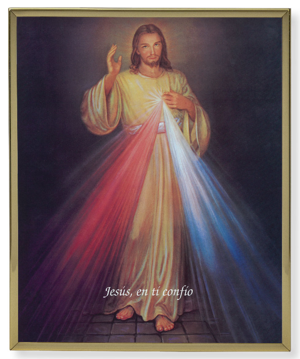 Divine Mercy in Spanish Gold Frame Plaque