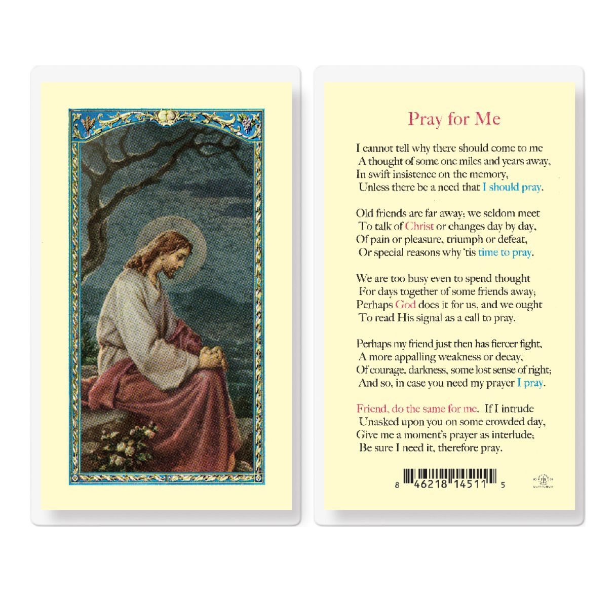 Pray For Me Laminated Prayer Card