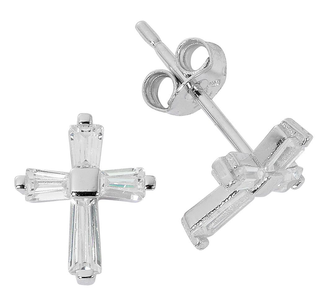 Crystal Baguette Cross Earrings