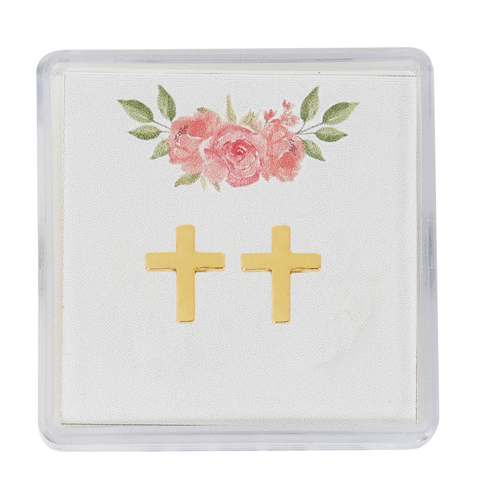 Gold Tone Cross Stud Earrings