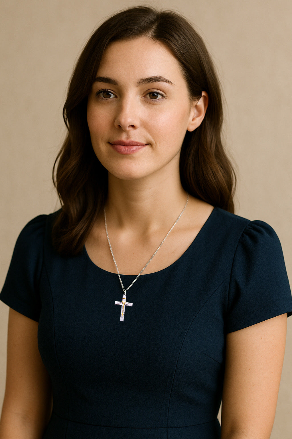 Sterling Silver Cross with 14KT Gold Rosary Overlay Necklace