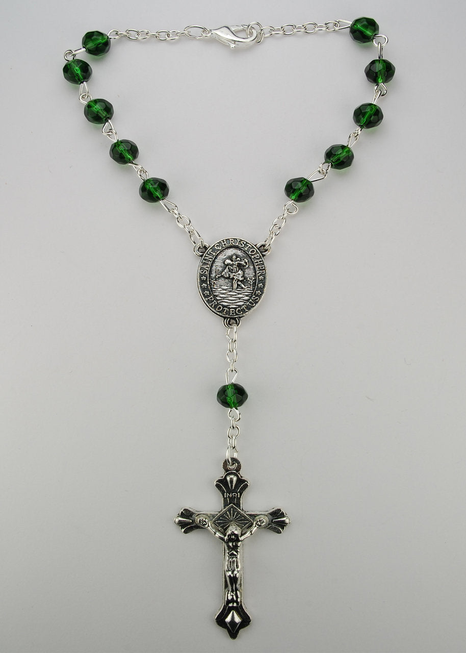 Emerald Auto Rosary - May Birthstone