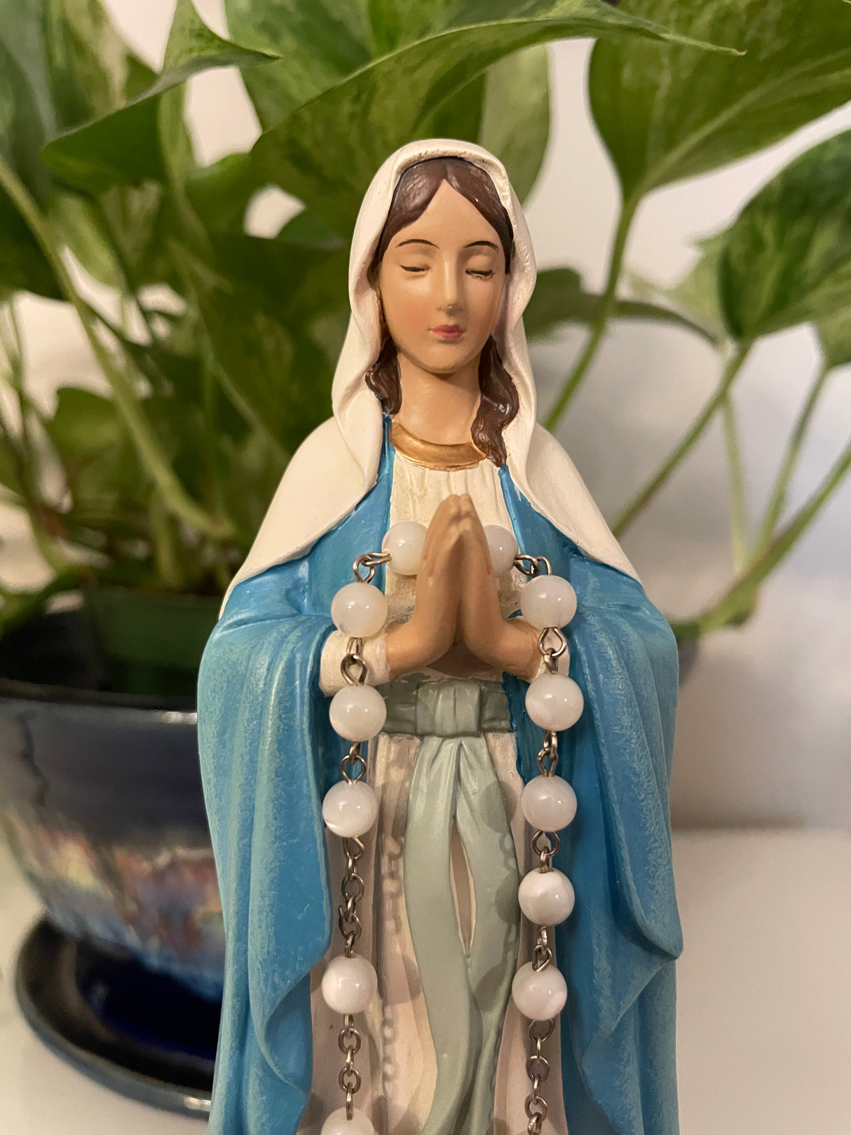 Madonna Rosary Holder Statue - 8" H