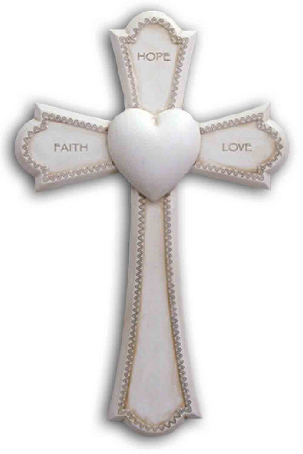 Faith, Hope and Love Cross, Antiqued Resin - 7 1/4 inch
