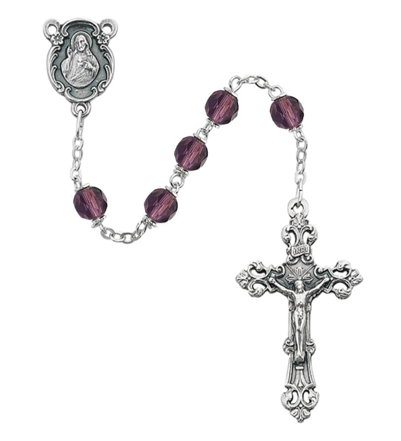 February Birthstone Rosary (Amethyst) - Silver Oxidized