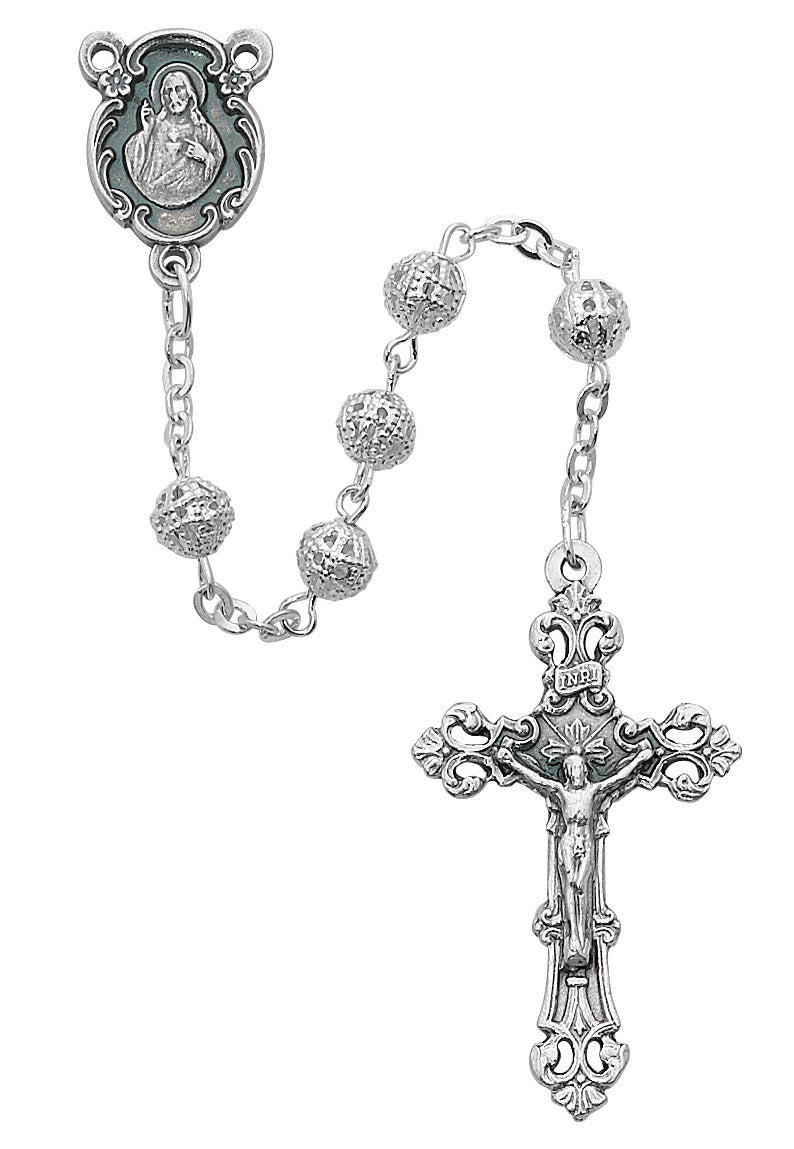 Filigree Bead Rosary with Sacred Heart Center