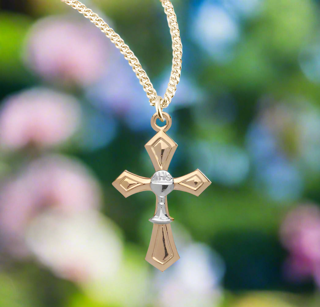 First Communion Cross Pendant with Chalice Centerpiece