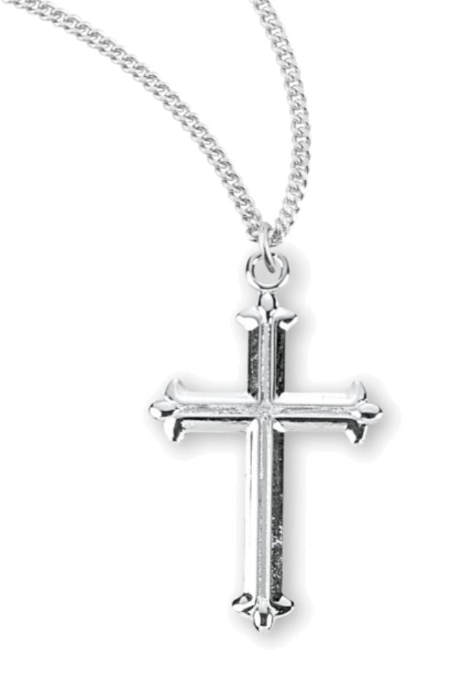 Fleur De Lis Tipped Sterling Silver Cross Necklace