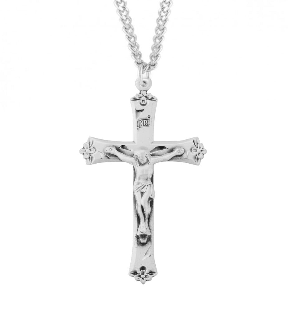 Flower Tip Men's Crucifix Necklace