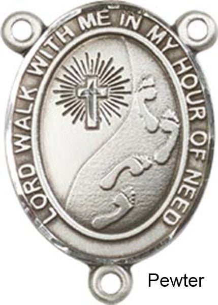 Footprints / Cross Rosary Centerpiece Sterling Silver or Pewter