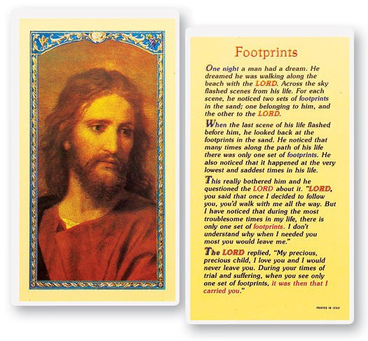 Footprints Head of Christ Laminated Prayer Card