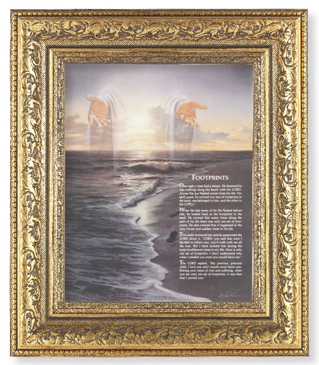 Footprints Poem with Christ 8x10 Framed Print Under Glass