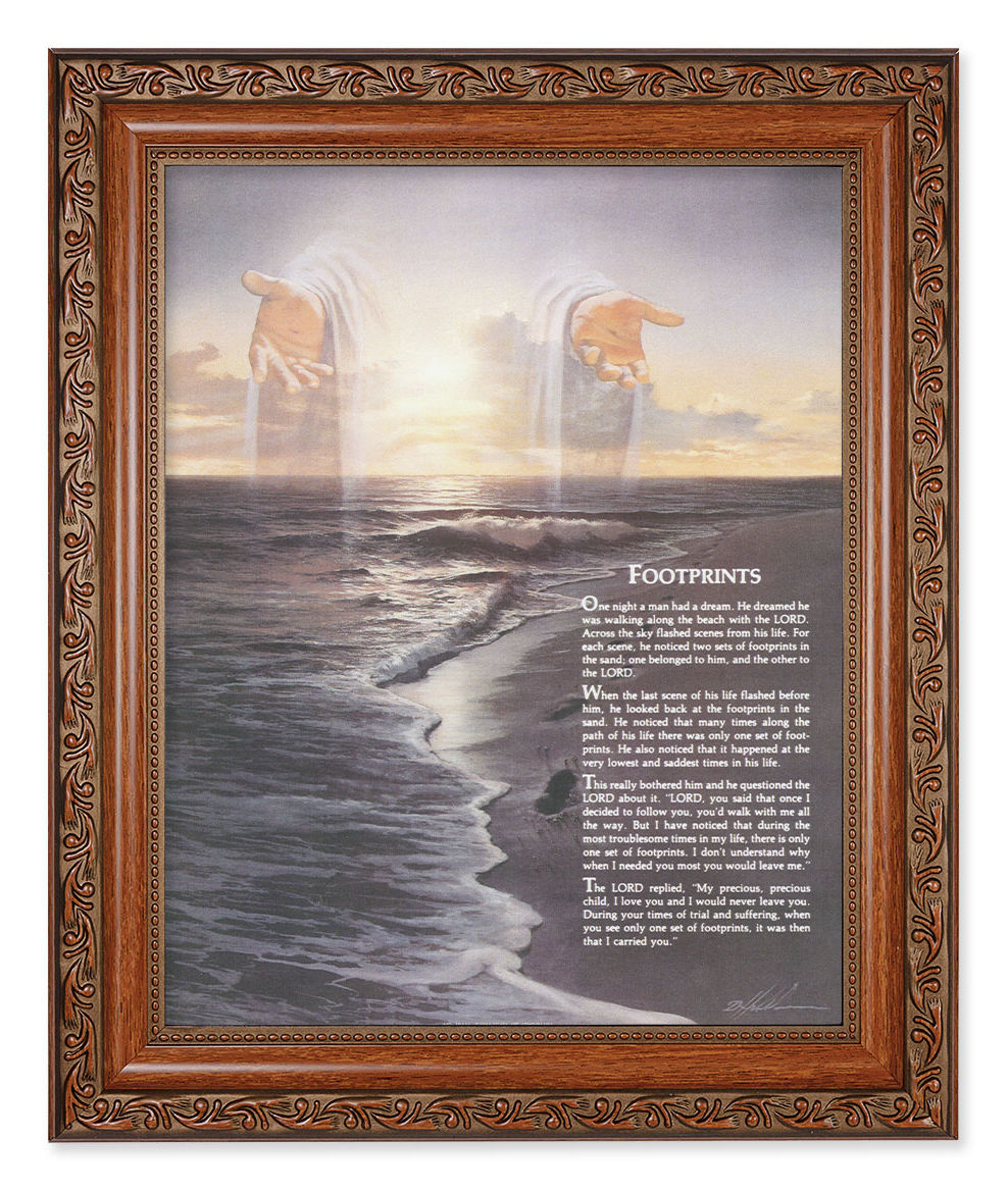 Footprints Poem with Christ 8x10 Framed Print Under Glass