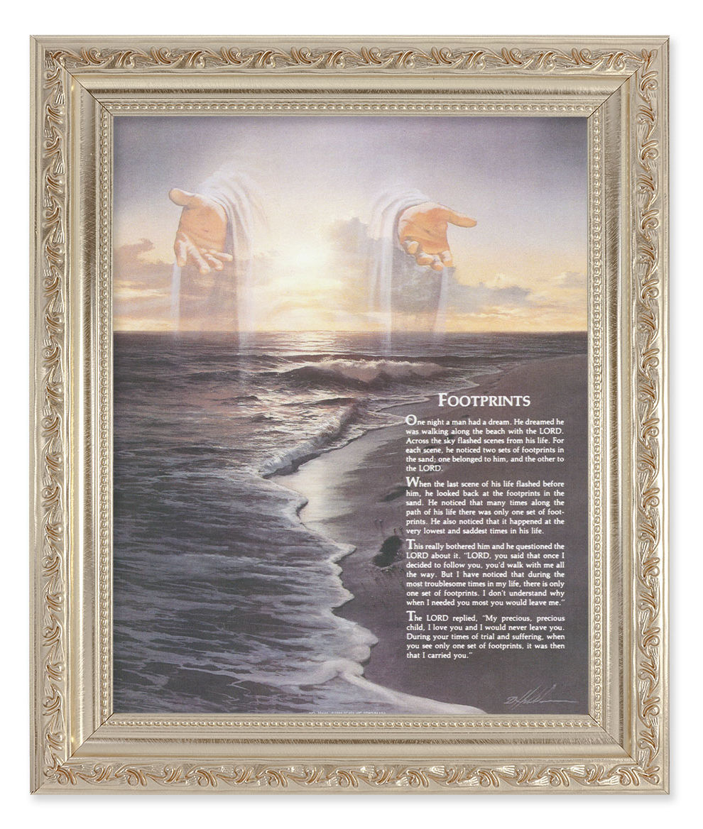 Footprints Poem with Christ 8x10 Framed Print Under Glass