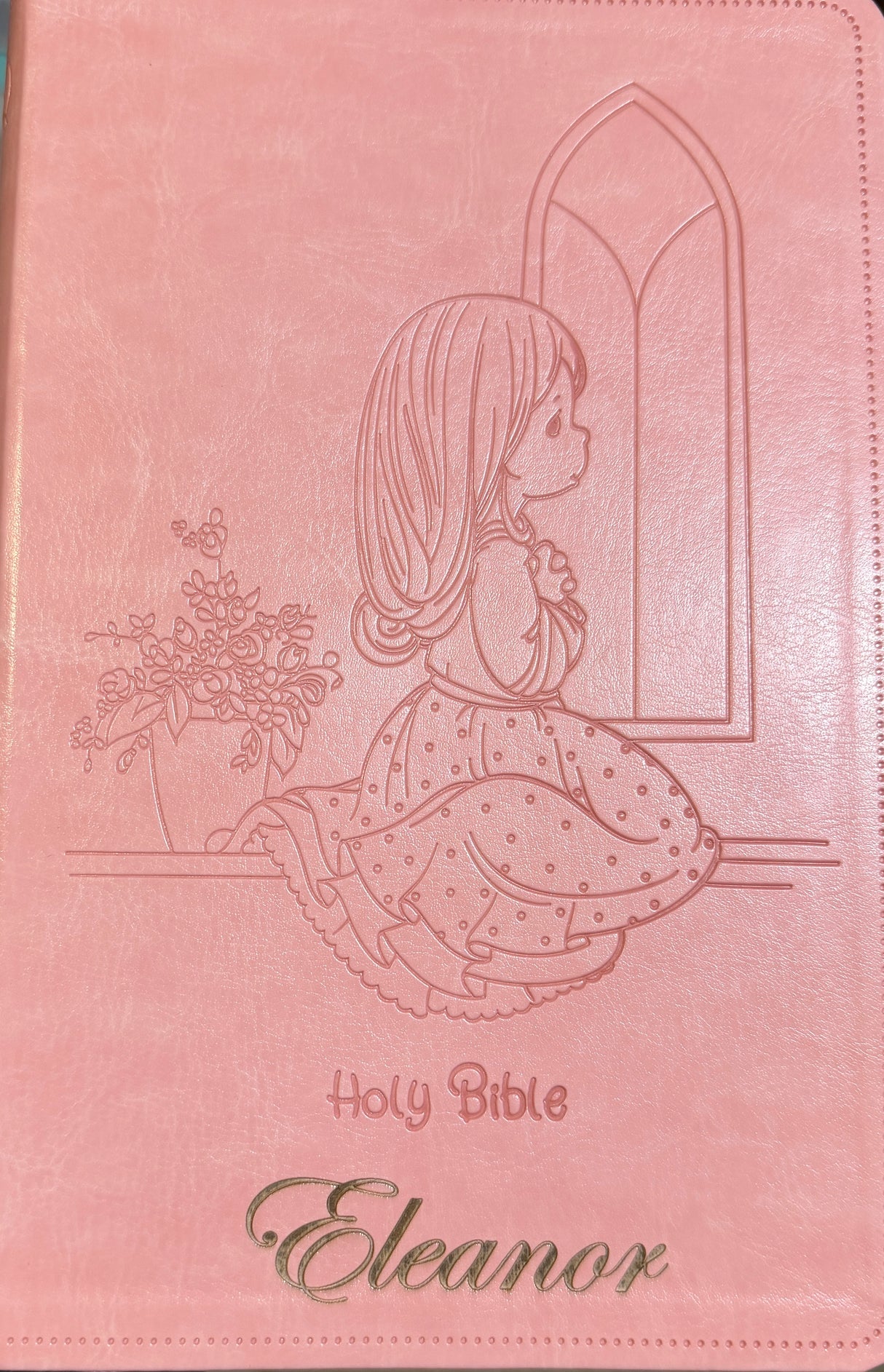Precious Moments Gift Bible Pink Leather Cover - Catholic RSVce for Girls