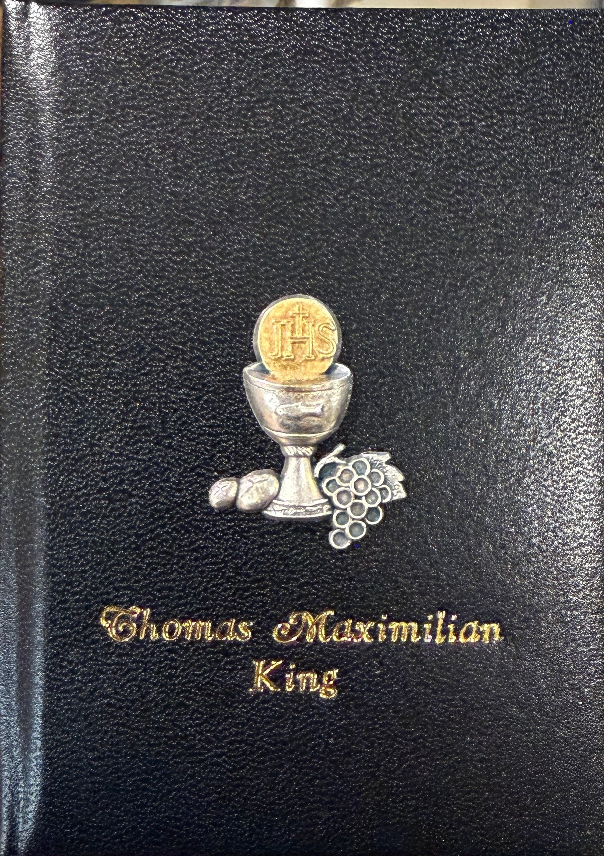 First Communion Missal for Boys - Black Leatherette with Raised Chalice