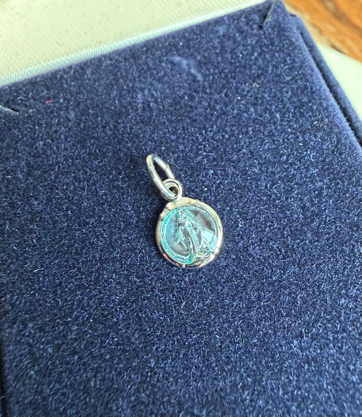 Charm Miraculous Medal Necklace with Blue Enamel