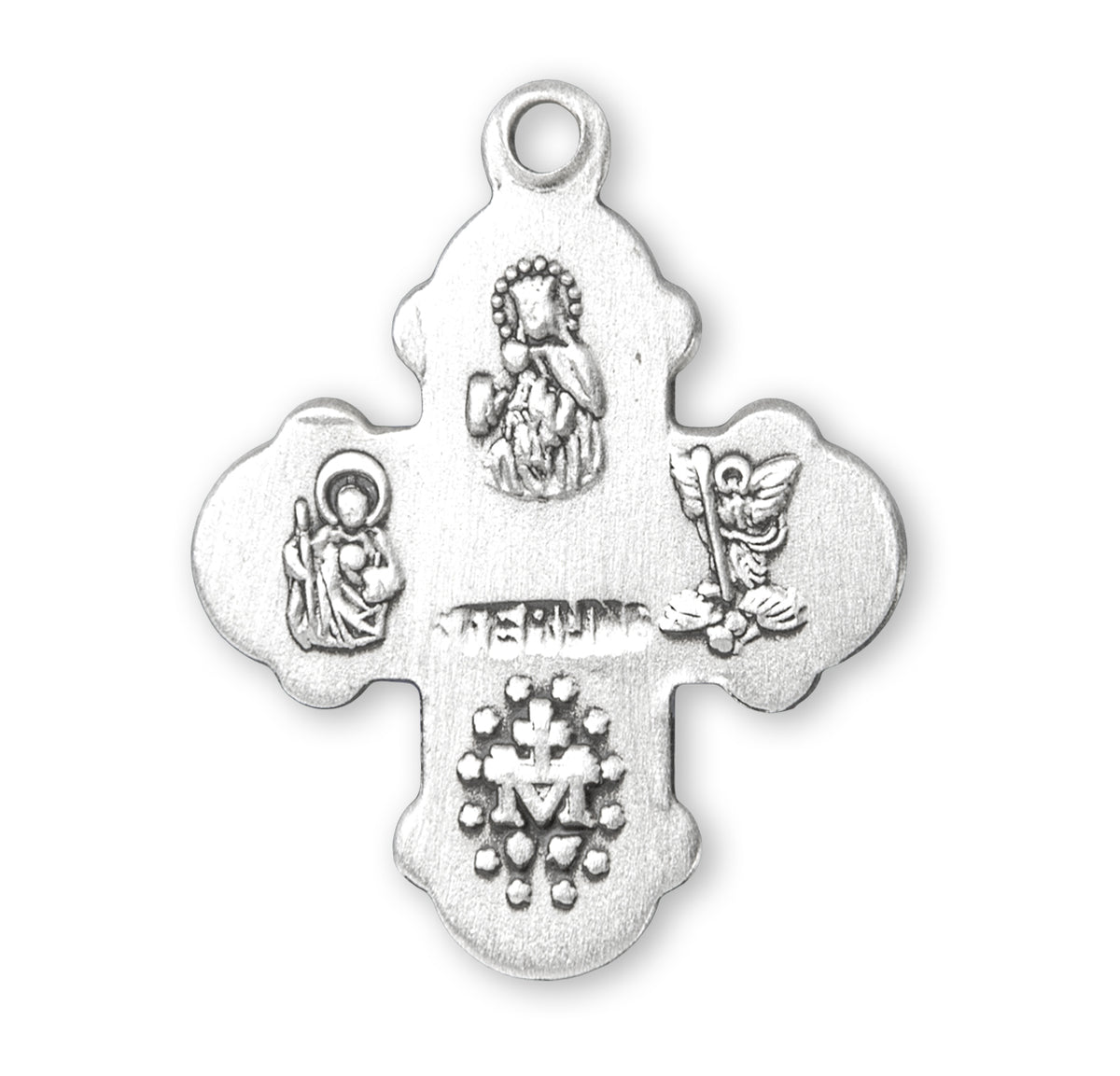 Small Four Way Medal Godchild Pin, Sterling Silver