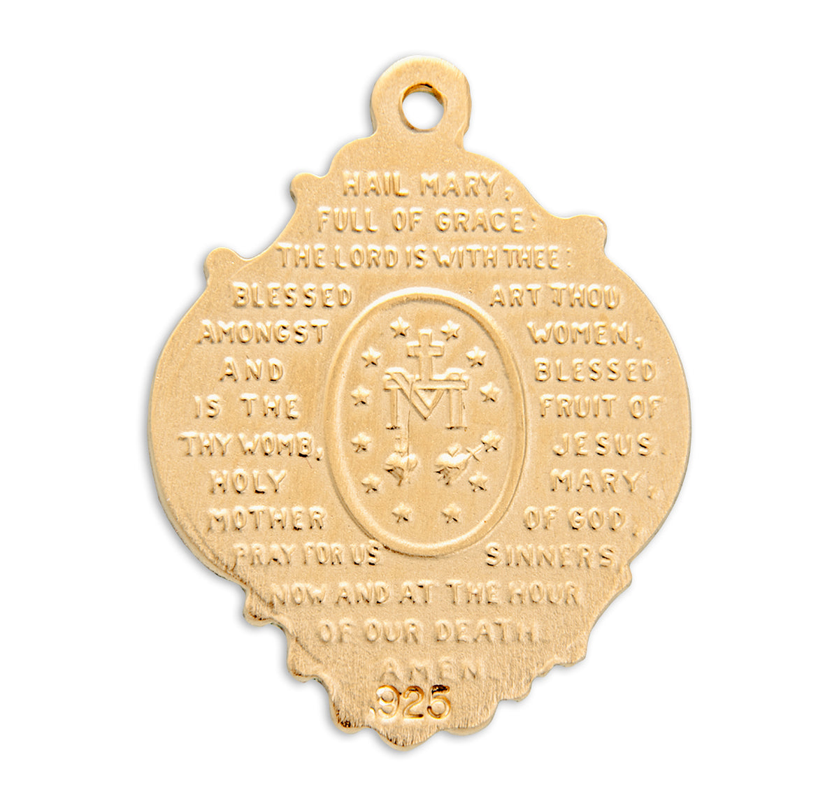 Large Baroque Miraculous Medal Necklace with Hail Mary Prayer, Gold Over Sterling Silver