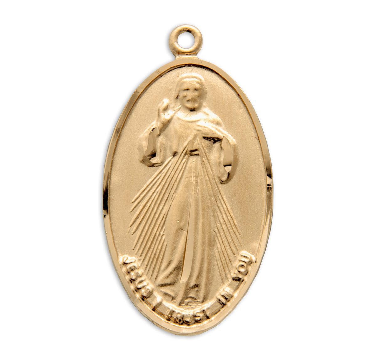 Large Divine Mercy Medal Necklace, Gold Over Sterling Silver