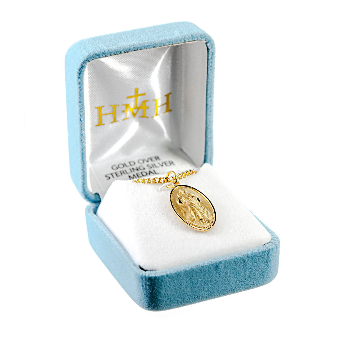Large Divine Mercy Medal Necklace, Gold Over Sterling Silver