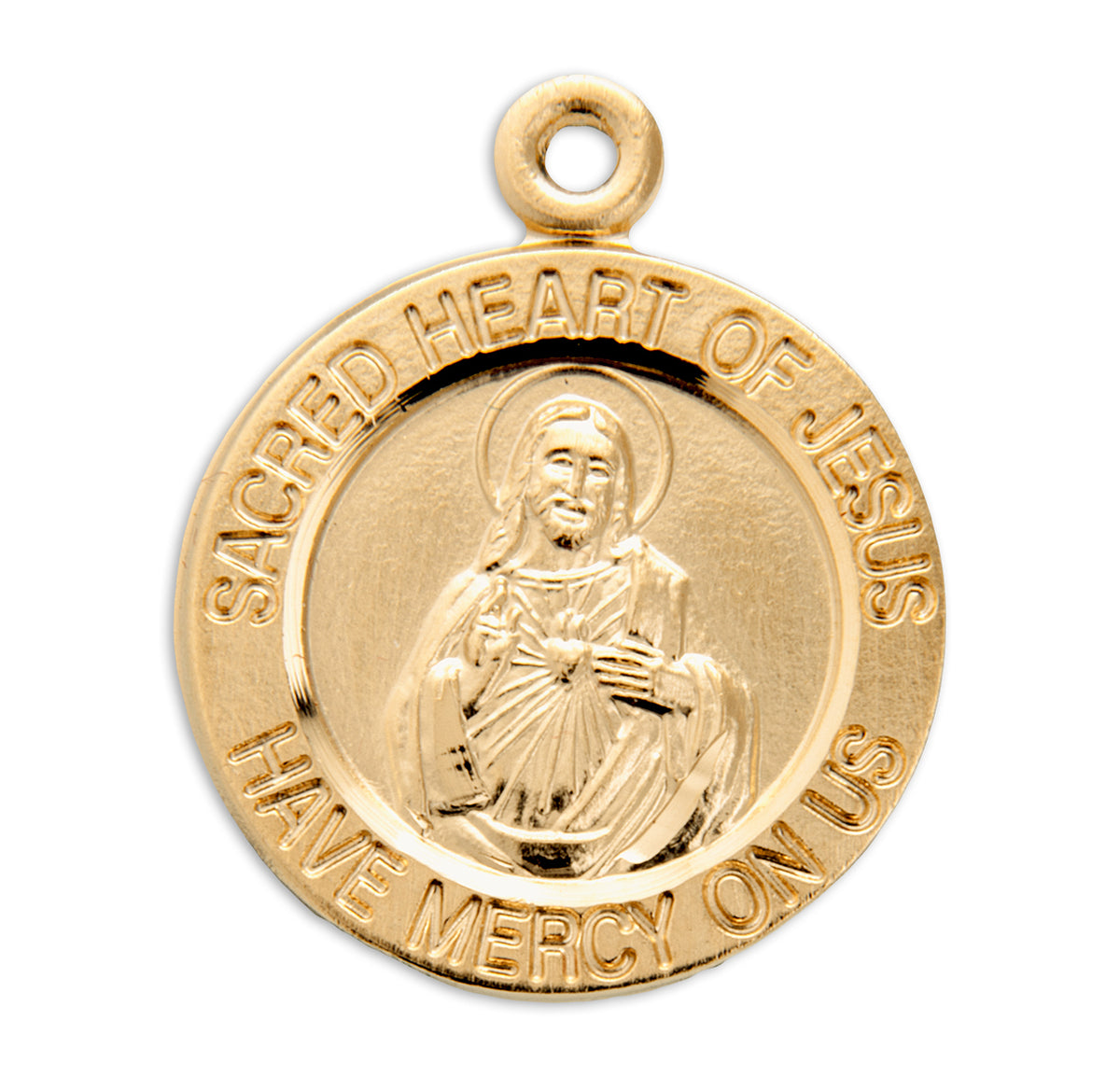 Sacred Heart of Jesus Double-Sided Round Scapular Medal Necklace, Gold Over Sterling Silver