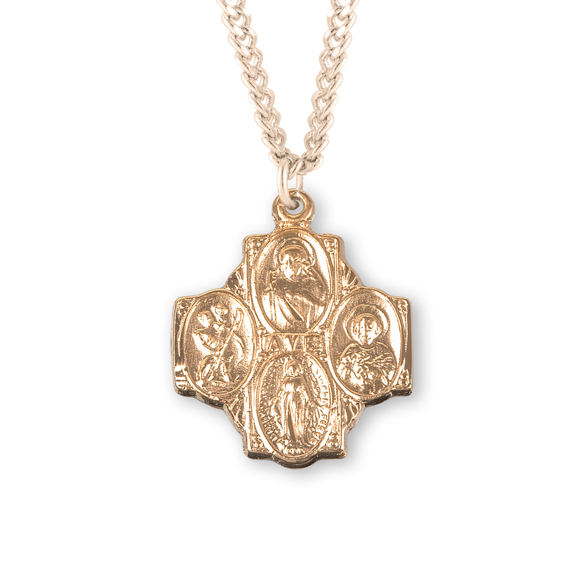 Heavy Medium Four-Way Medal Necklace, Gold Over Sterling Silver