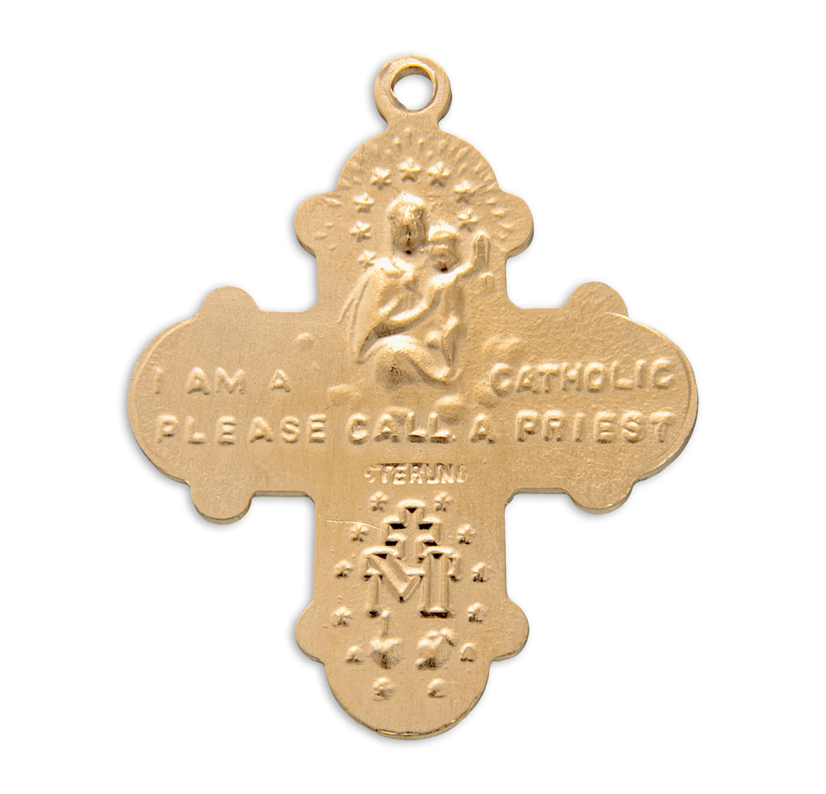 Lightweight Large Four-Way Medal Necklace, Gold Over Sterling Silver