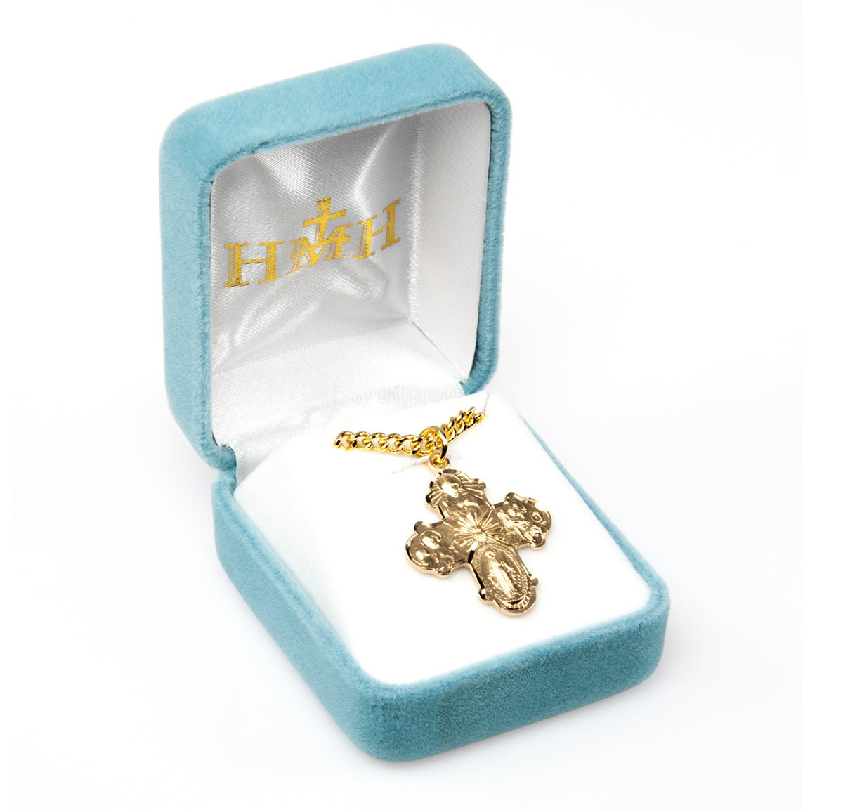 Lightweight Large Four-Way Medal Necklace, Gold Over Sterling Silver