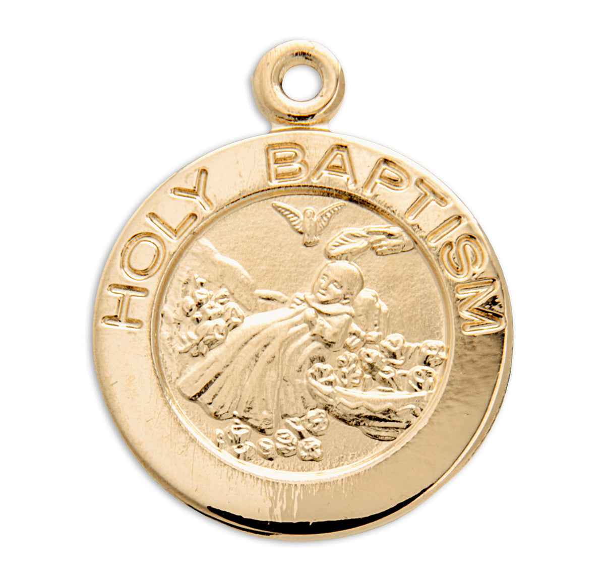 Medium Holy Baptism Round Medal Necklace, Gold Over Sterling Silver