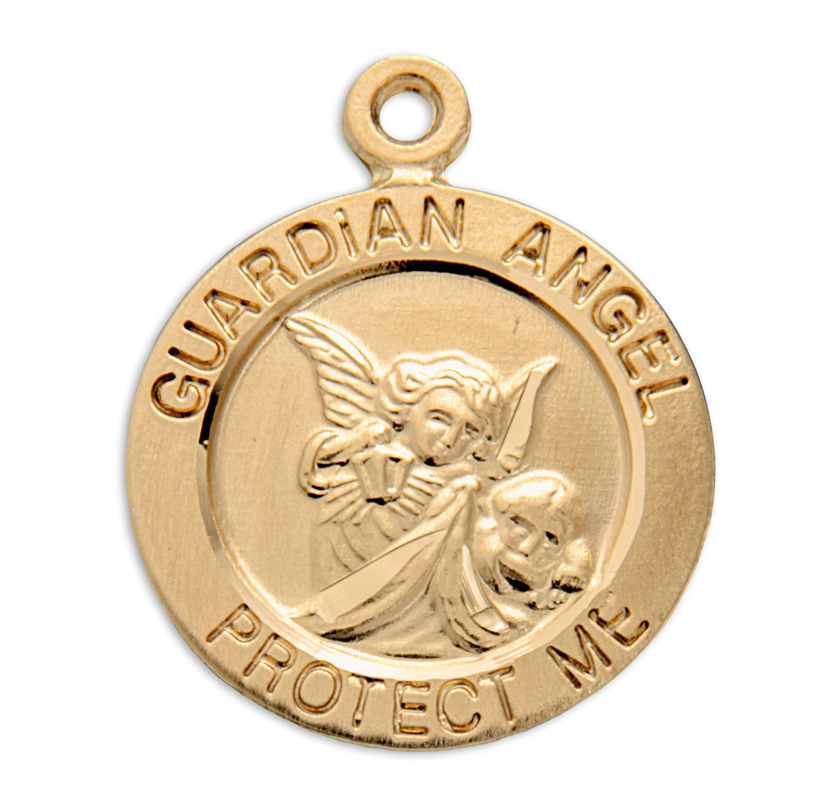 Guardian Angel Small Round Pendant Necklace, Gold Over Sterling Silver