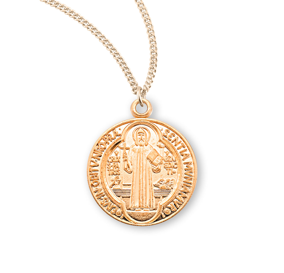 Saint Benedict Round Jubilee Medal Necklace, Gold Over Sterling Silver