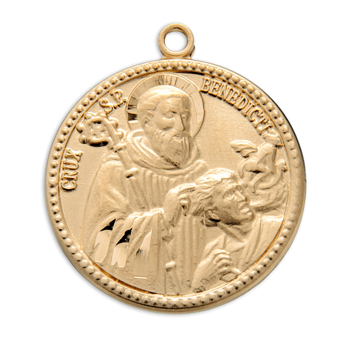 Medium Double-Sided Saint Benedict Round Medal Necklace, Gold Over Sterling Silver