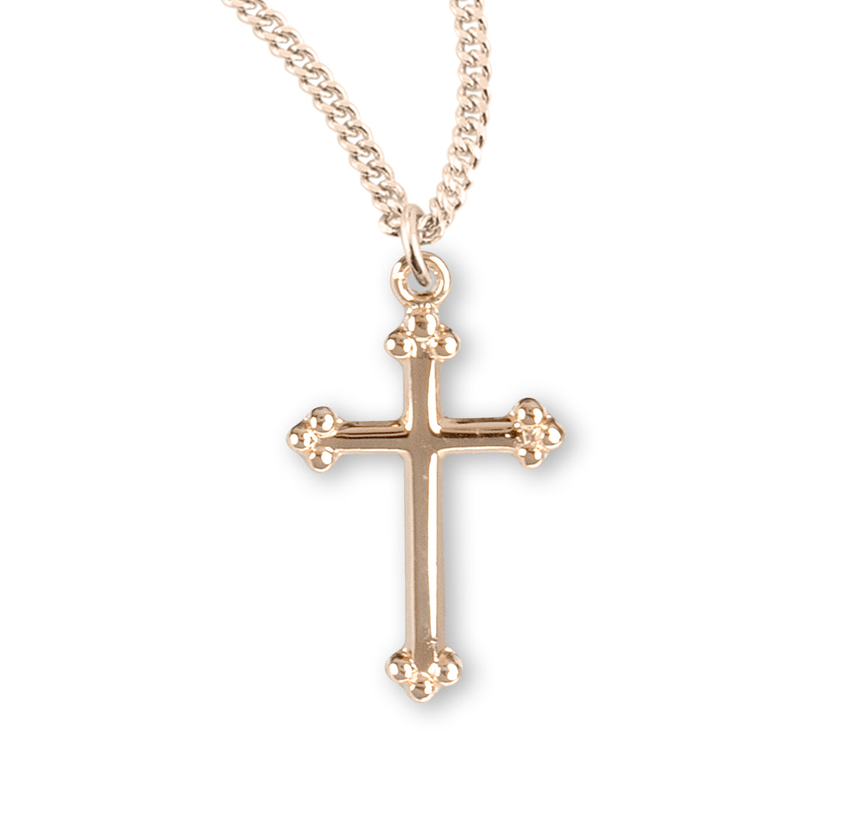 Small Budded Cross Necklace, Gold Over Sterling Silver