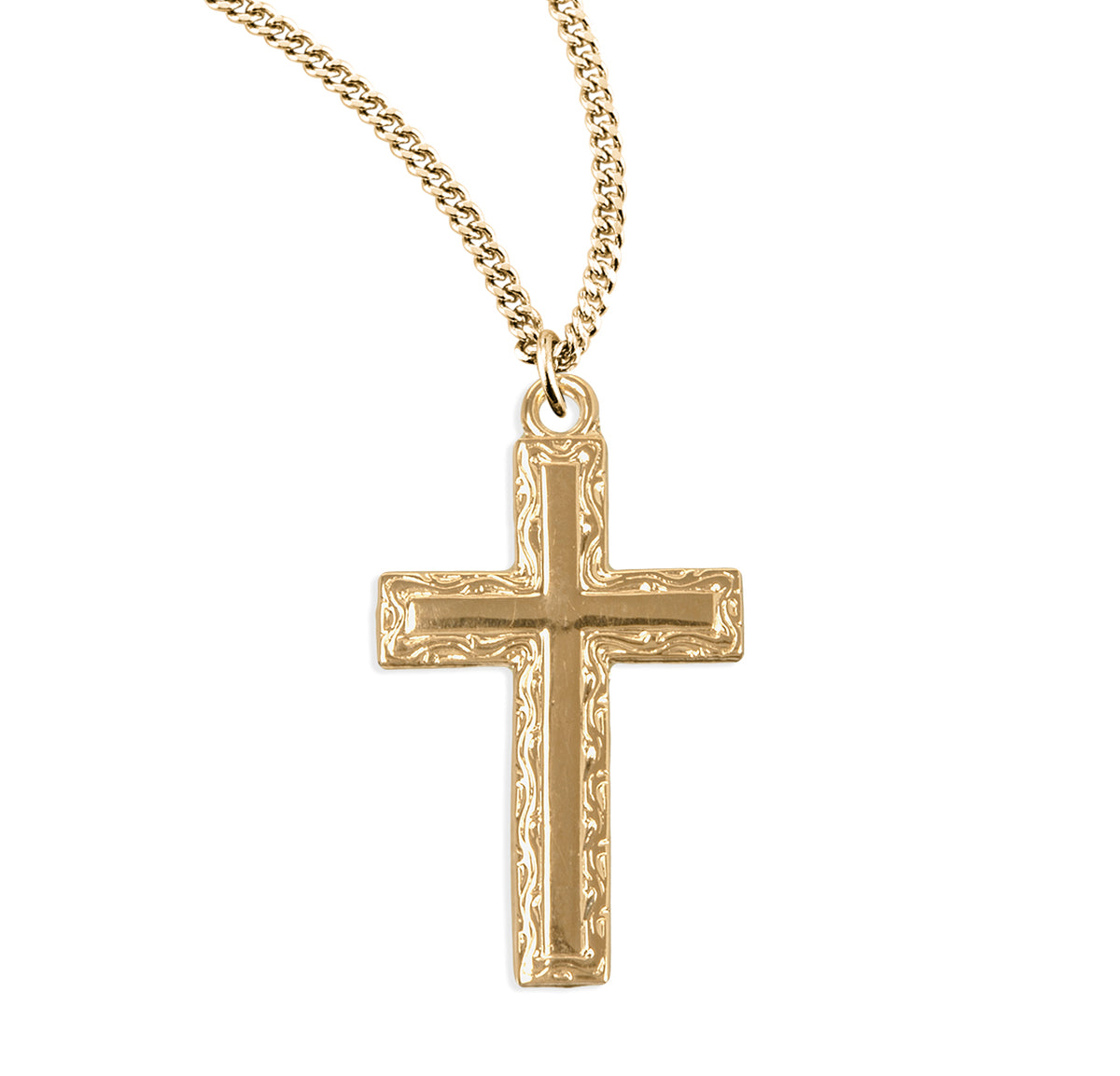 Detailed Cross Necklace, Gold Over Sterling Silver