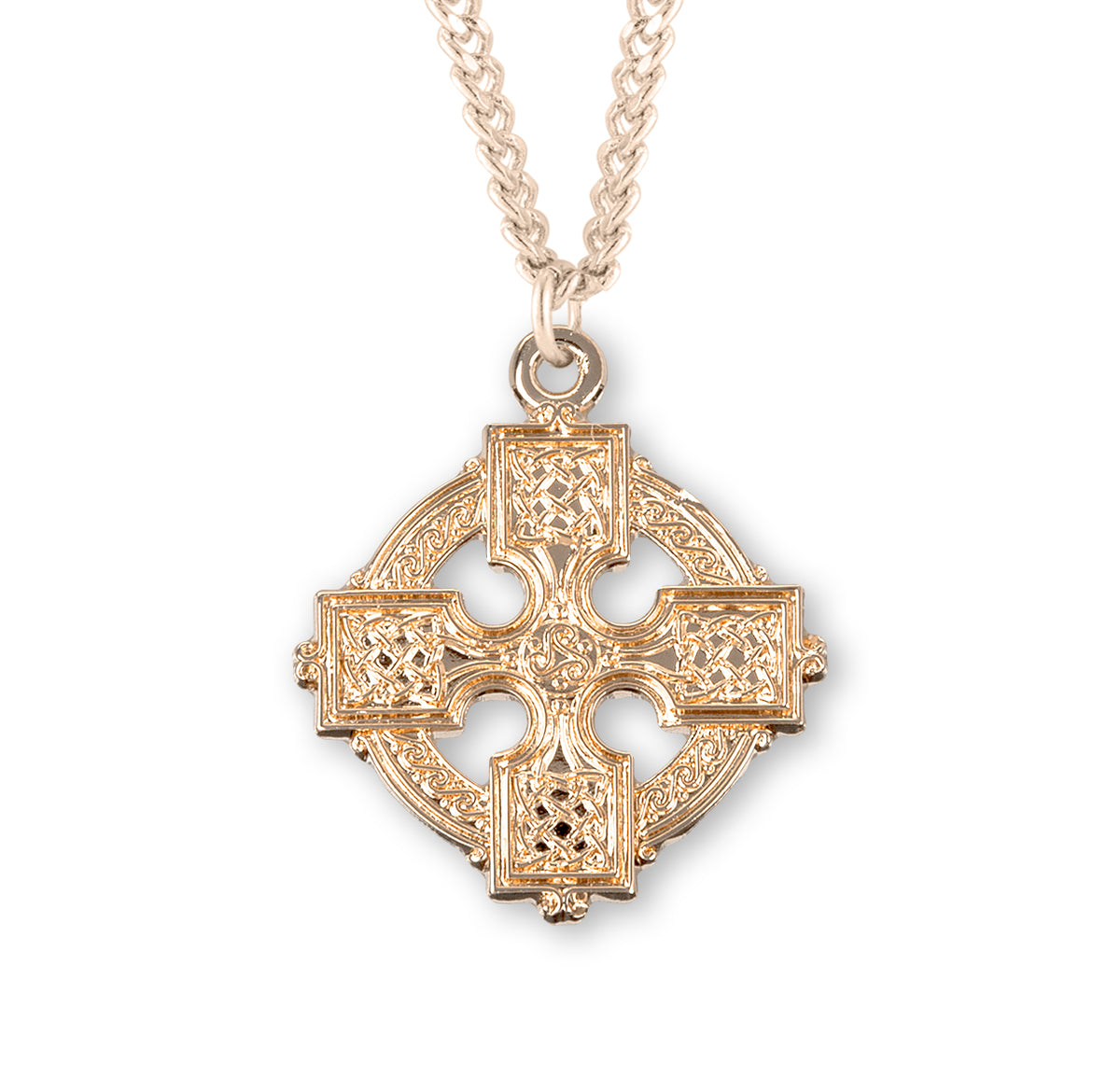Large Irish Celtic Cross Necklace, Gold Over Sterling Silver