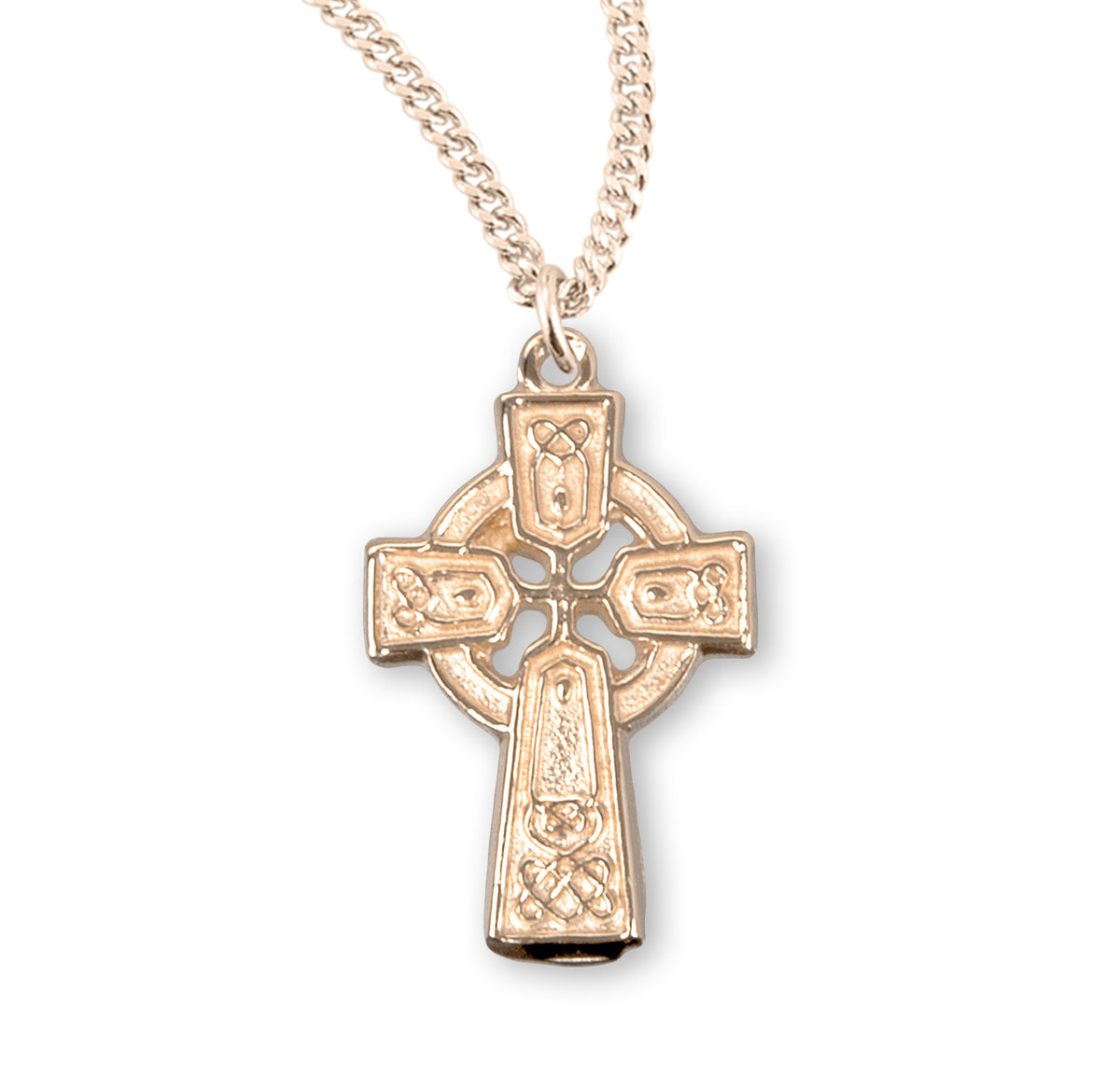 Lightweight Small Irish Celtic Cross Necklace, Gold Over Sterling Silver