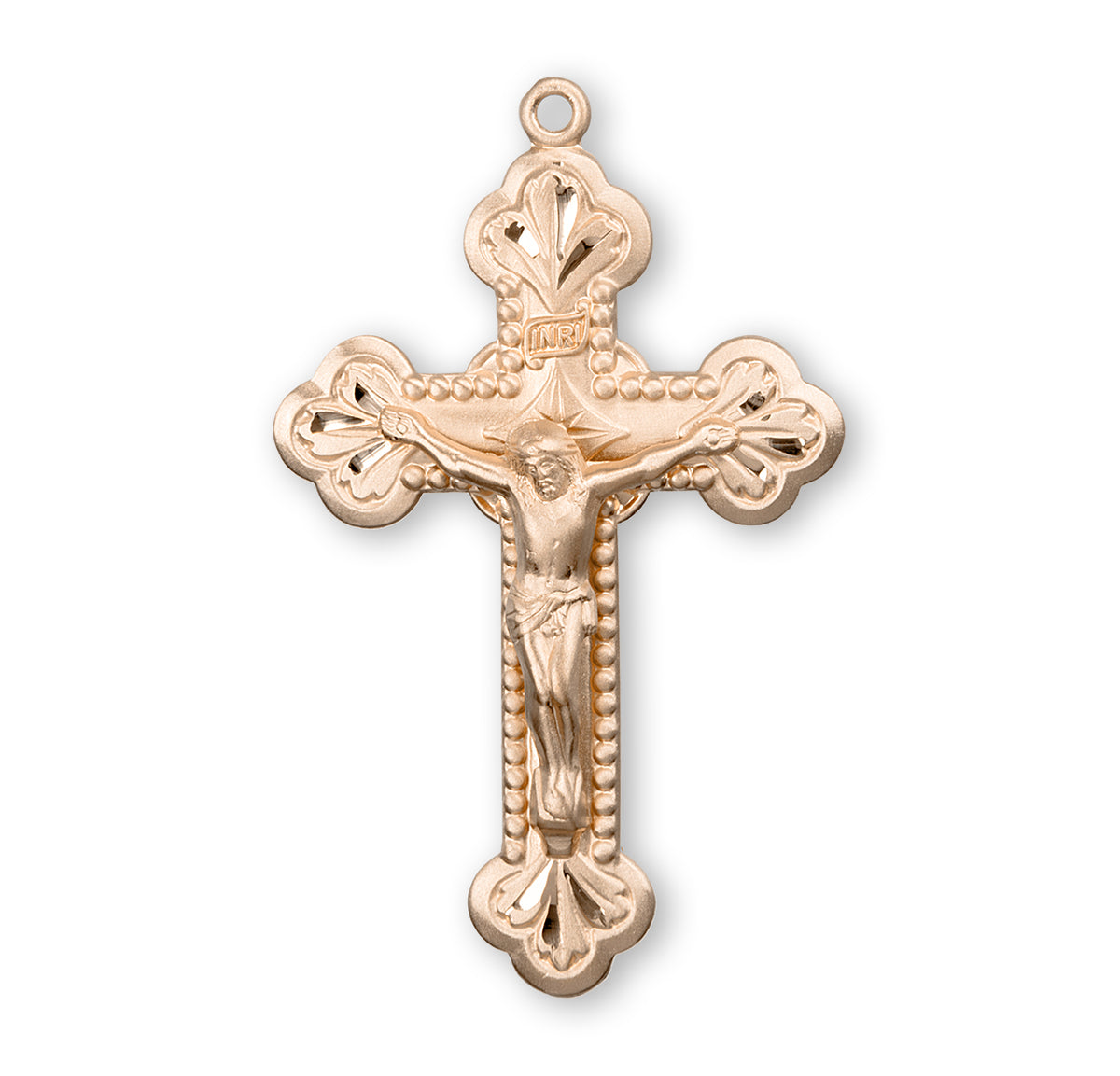 Beaded Budded Crucifix Necklace, Gold Over Sterling Silver