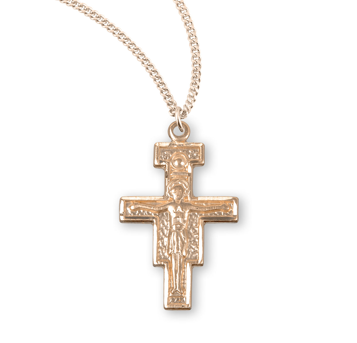 San Damiano Crucifix Necklace, Gold Over Sterling Silver